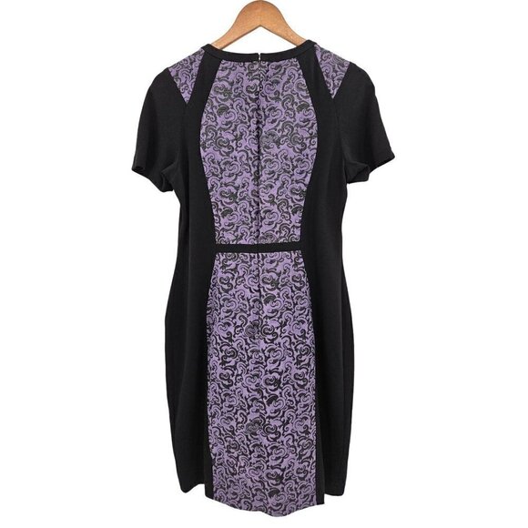 Yoana Baraschi Sheath Dress Sz 12 Damask Color Block Black Purple Anthropologie - Picture 2 of 6